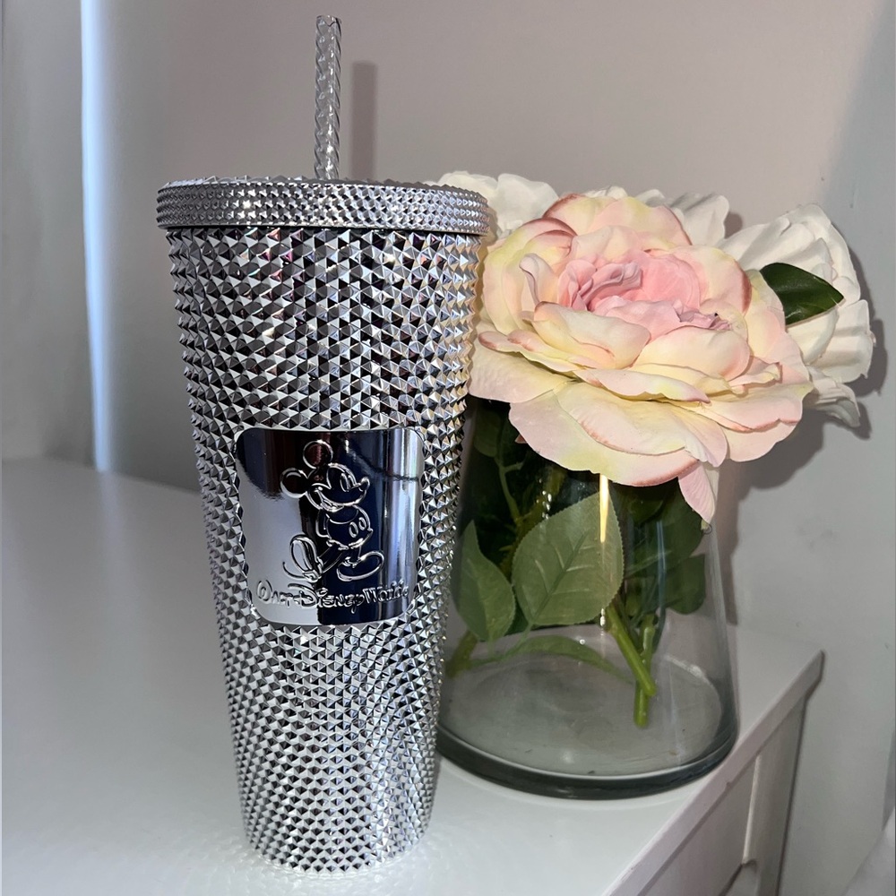Silver Studded Tumbler with Straw